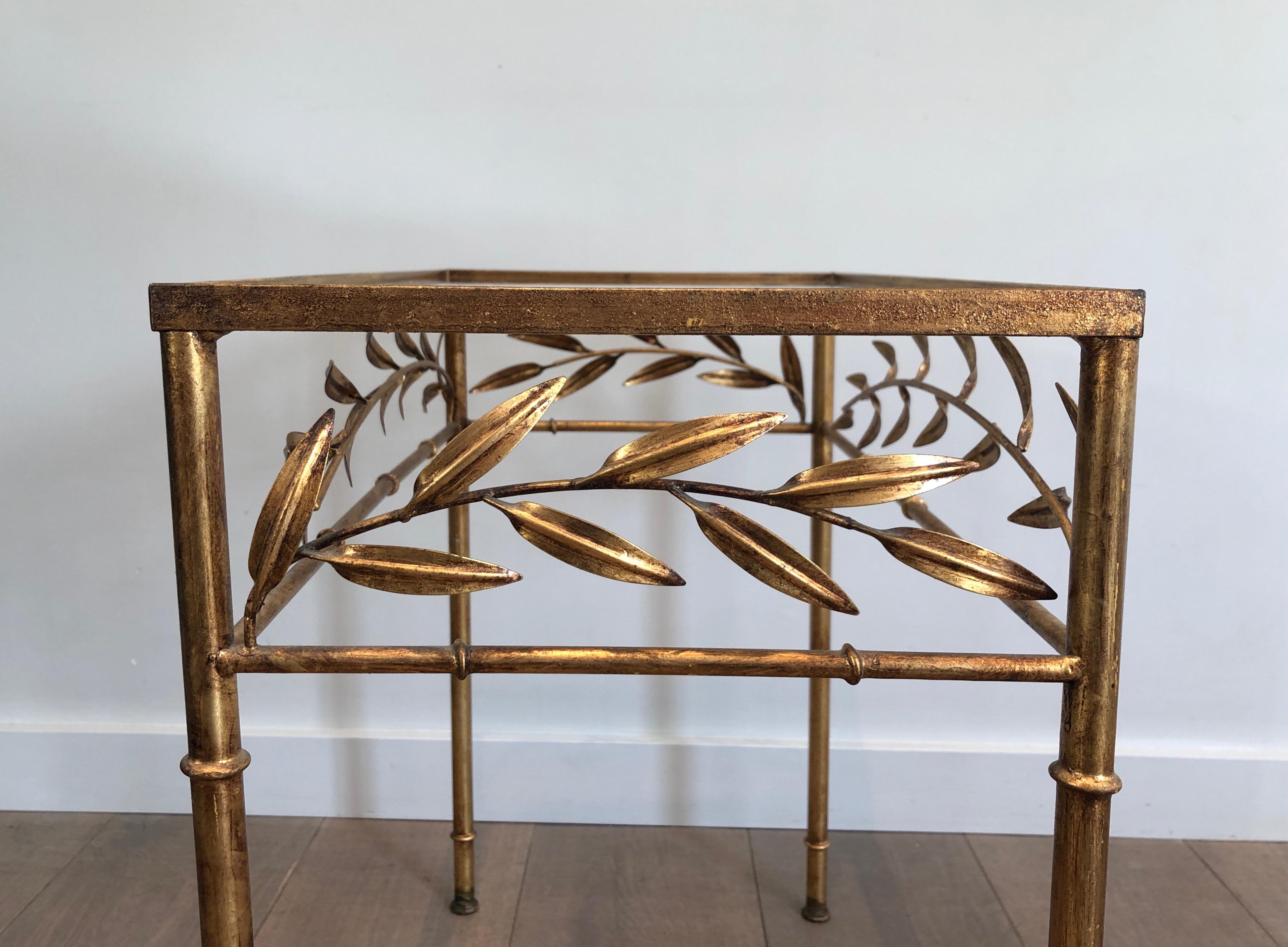 Gilt Metal Small Table with Leaves and Faux-Bamboo Feet 3