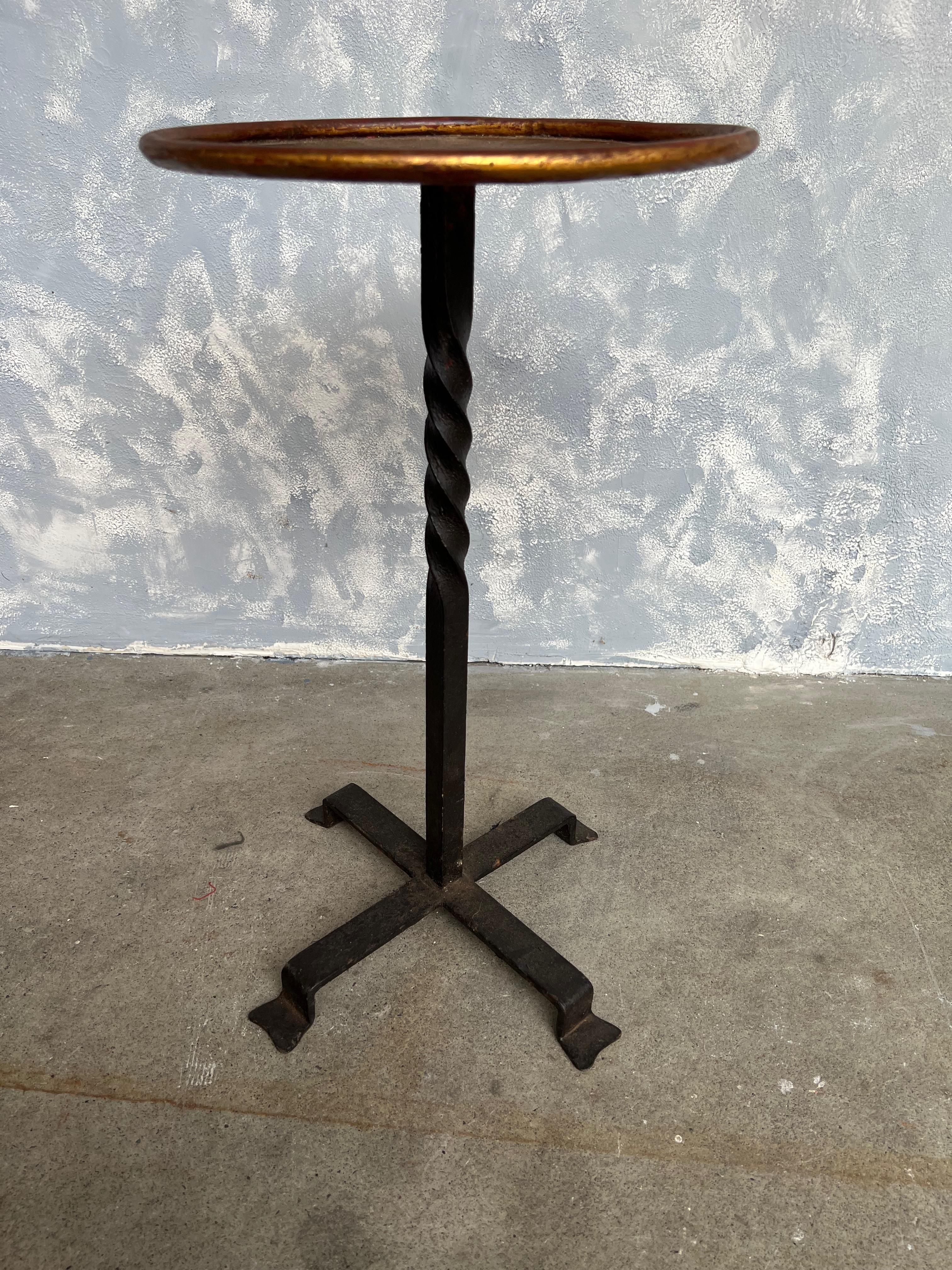 Gilt Metal Spanish Drinks Table with Dark Iron Base For Sale 2