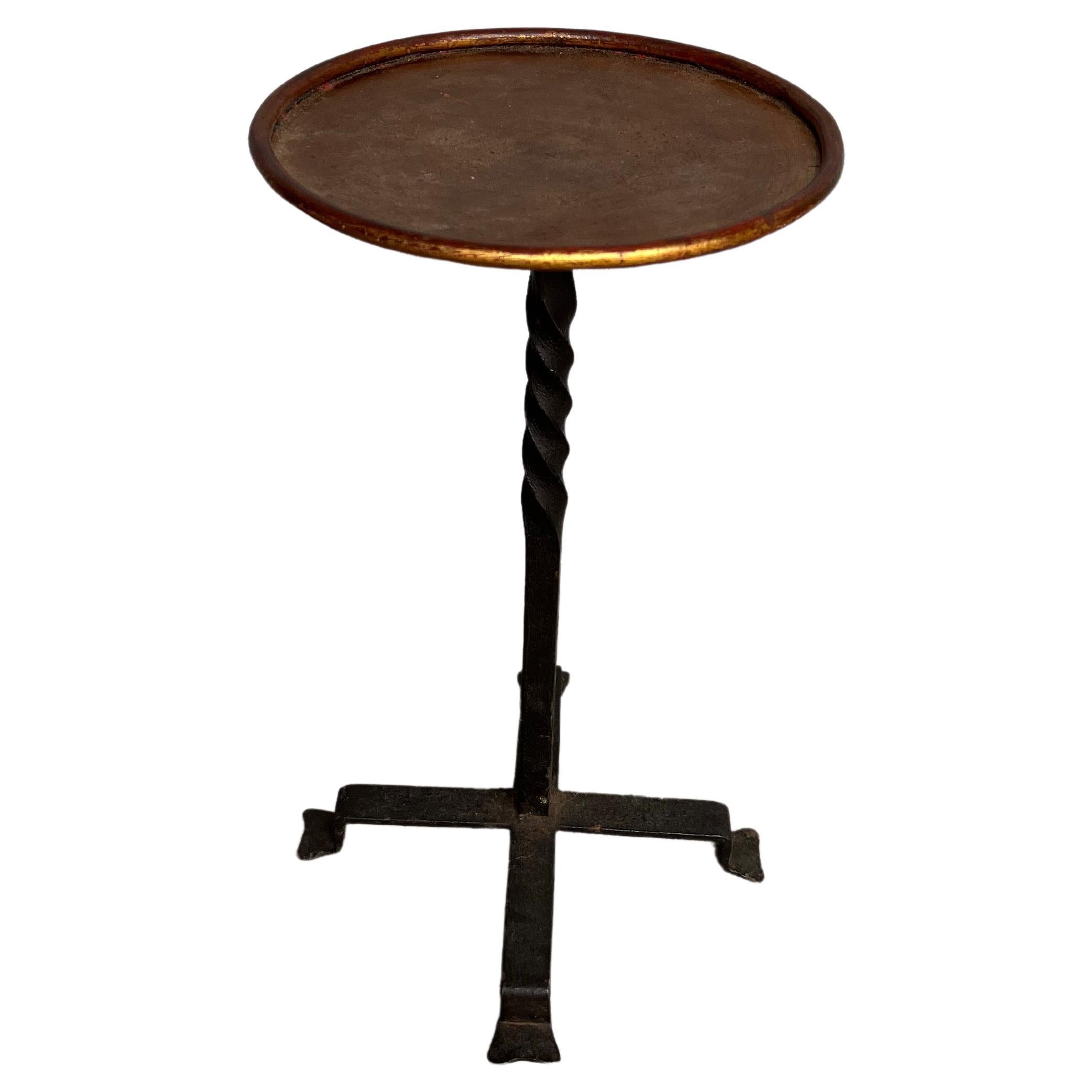 Gilt Metal Spanish Drinks Table with Dark Iron Base For Sale