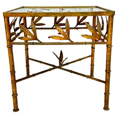 Vintage Gilt Metal Square Side Table With Mirrored Top