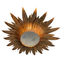 Gilt Metal Sunburst Ceiling Fixture with Double Tiered Rays Gilt Metal Sunburst Ceiling Fixture with Double Tiered Rays