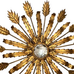 Gilt Metal Sunburst Light Fixture