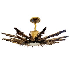 Gilt Metal Sunburst Light Fixture