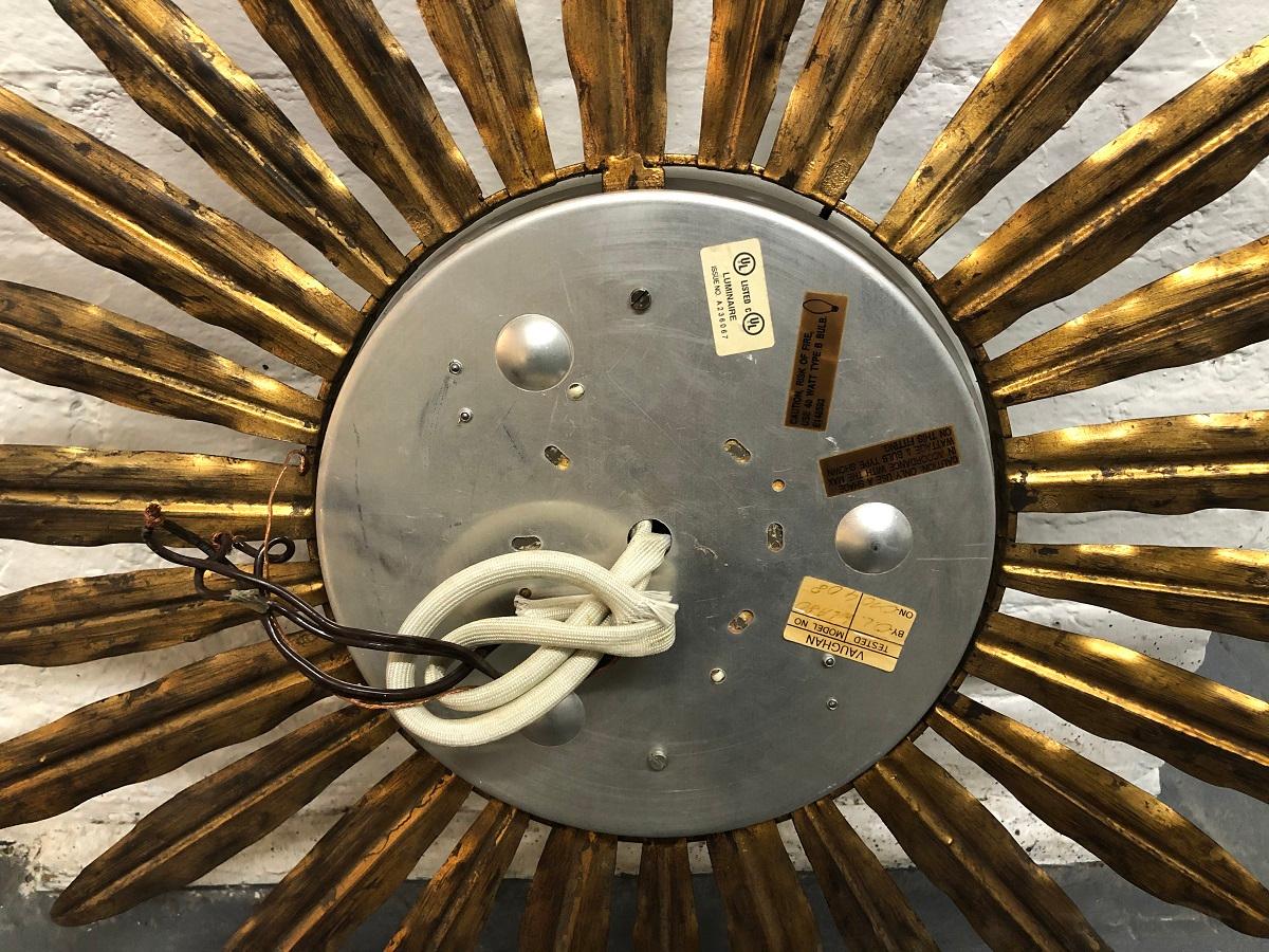 Mid-20th Century Gilt Metal Sunburst Light Fixture