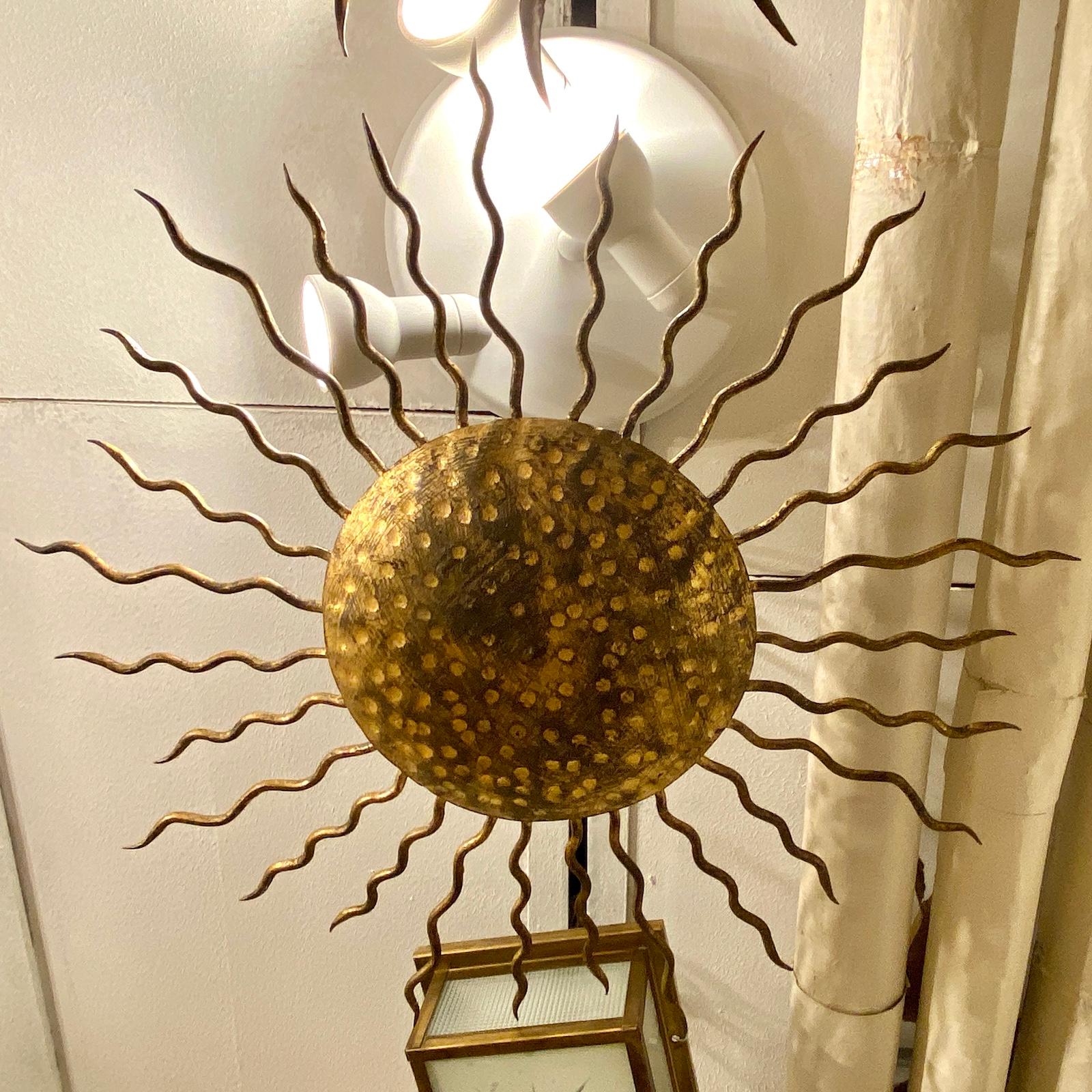 Gilt Metal Sunburst Light Fixture For Sale 2