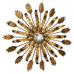 Gilt Metal Sunburst Light Fixture