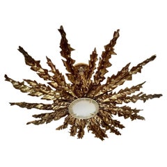 Gilt Metal Sunburst Light Fixture