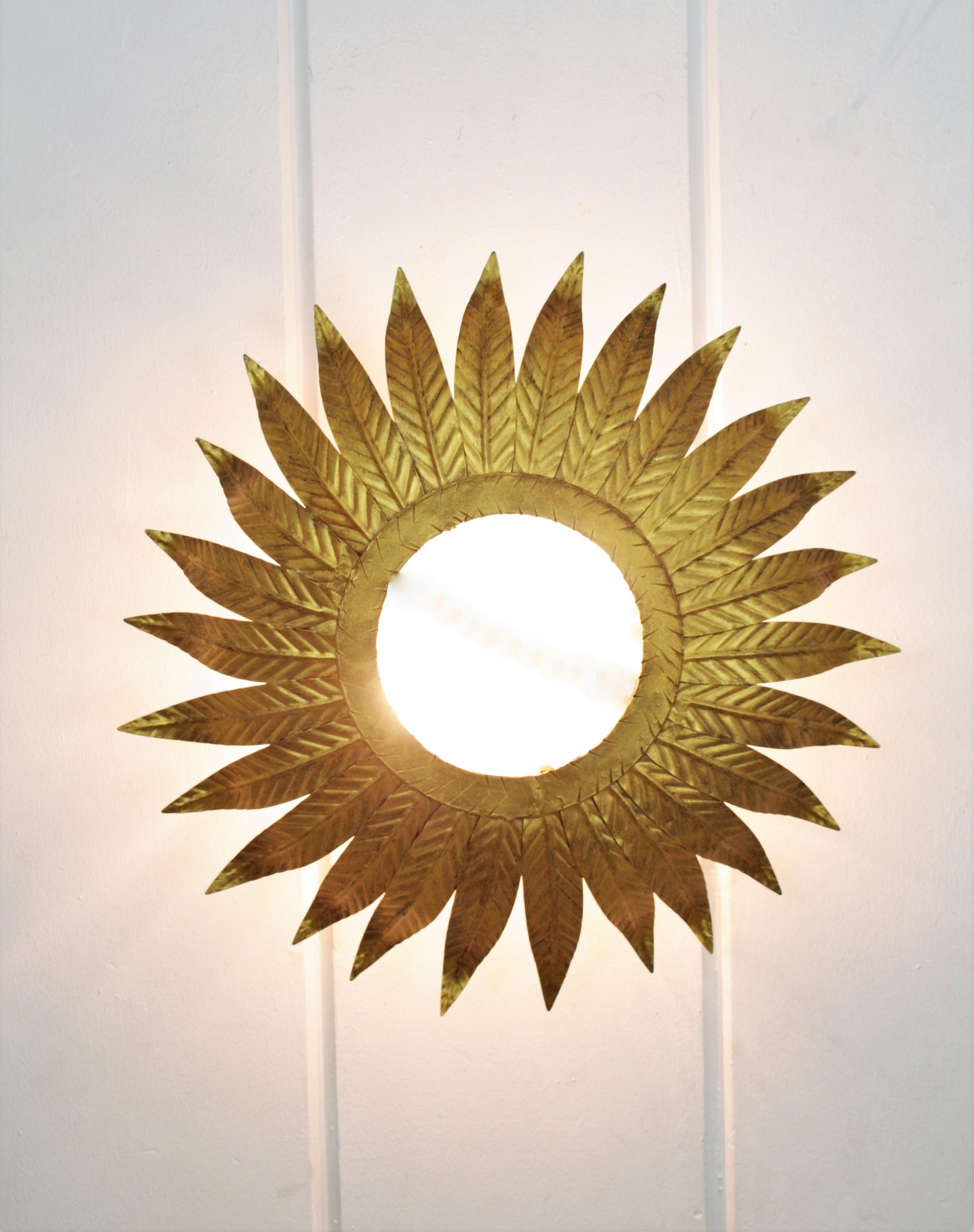 Gilt Iron Sunburst Mirror / Sunburst Light Fixture 2