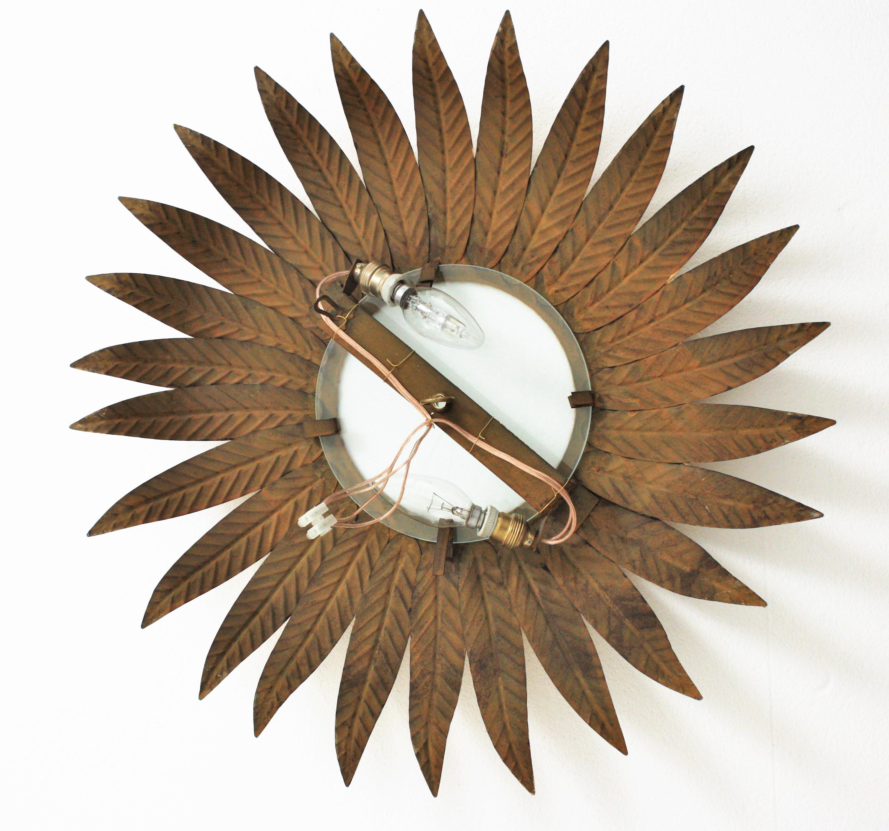 Gilt Iron Sunburst Mirror / Sunburst Light Fixture 3