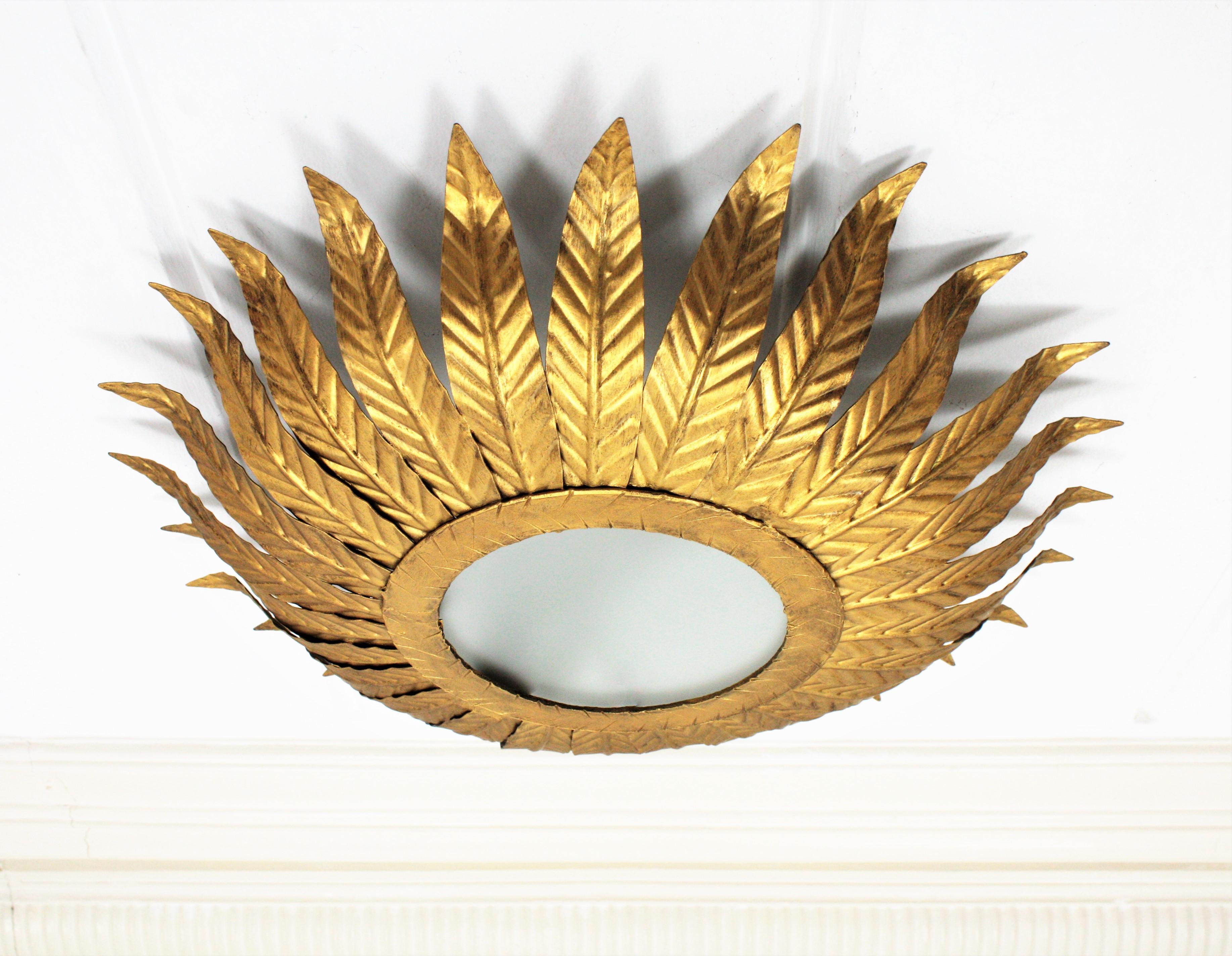 Spanish Gilt Iron Sunburst Mirror / Sunburst Light Fixture