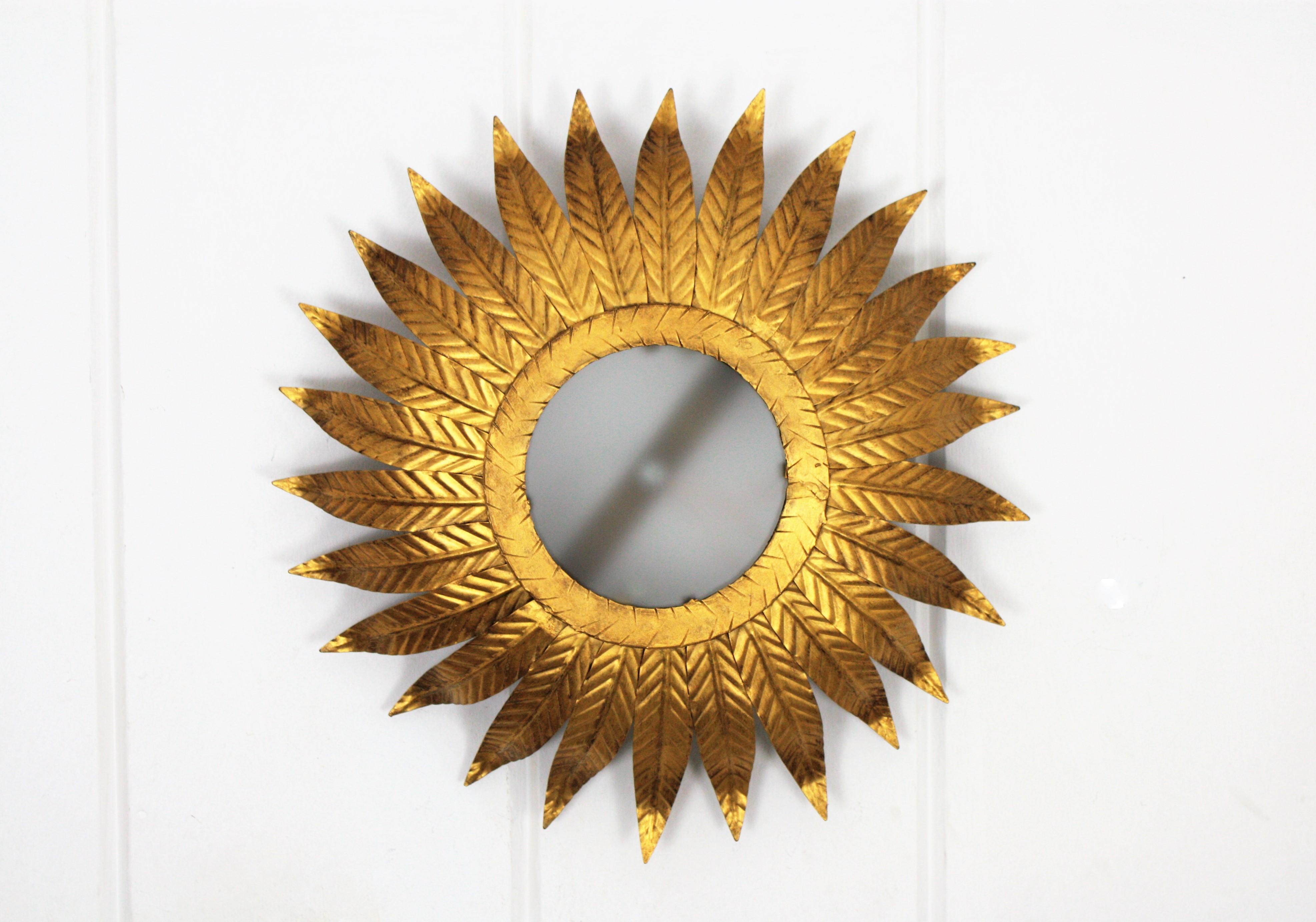 Gilt Iron Sunburst Mirror / Sunburst Light Fixture 1