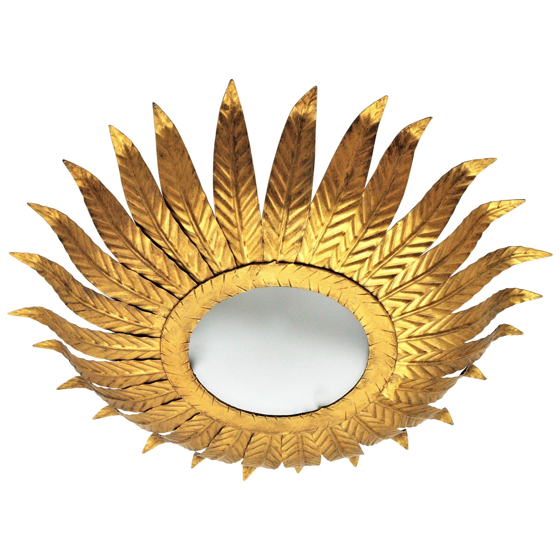 Gilt Iron Sunburst Mirror / Sunburst Light Fixture