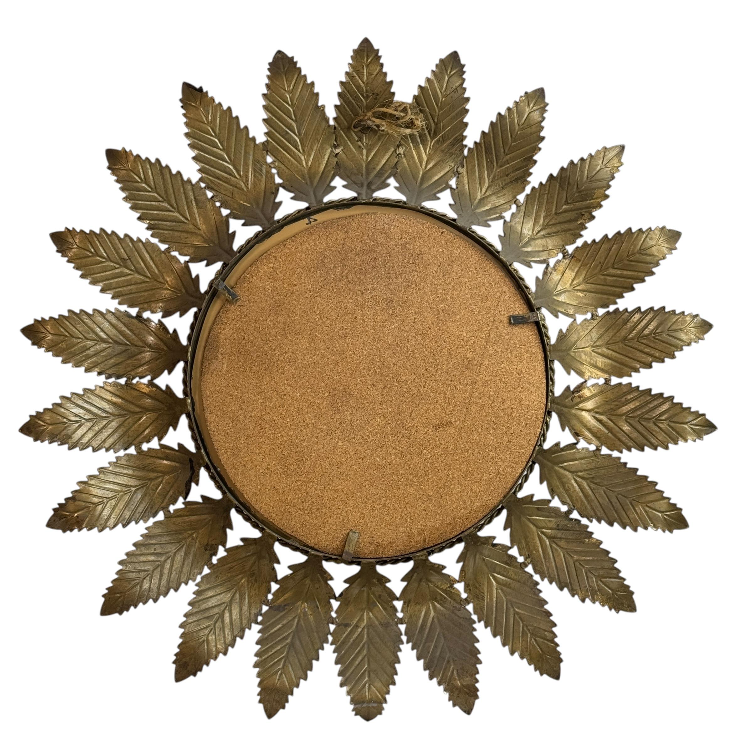 Vergoldeter Metall-Sonnenschliff-Spiegel Blattrahmen Tole Toleware, Frankreich, 1950er Jahre im Angebot 6