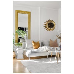 Gilt Metal Sunburst Mirror Leaf Frame Tole Toleware, France, 1950s