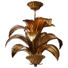 Gilt Metal Three-Light Palm Leaf Chandelier