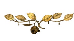 Gilt Metal Tole Rose Flower Key Hanger Wall Decoration, Italy Vintage, 1950s