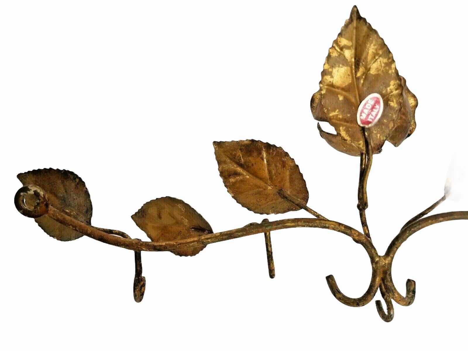 Mid-20th Century Gilt Metal Tole Rose Flower Key Hanger Wall Decoration, Italy Vintage, 1950s
