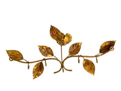 Gilt Metal Tole Rose Flower Key Hanger Wall Hook, Italy Vintage, 1950s