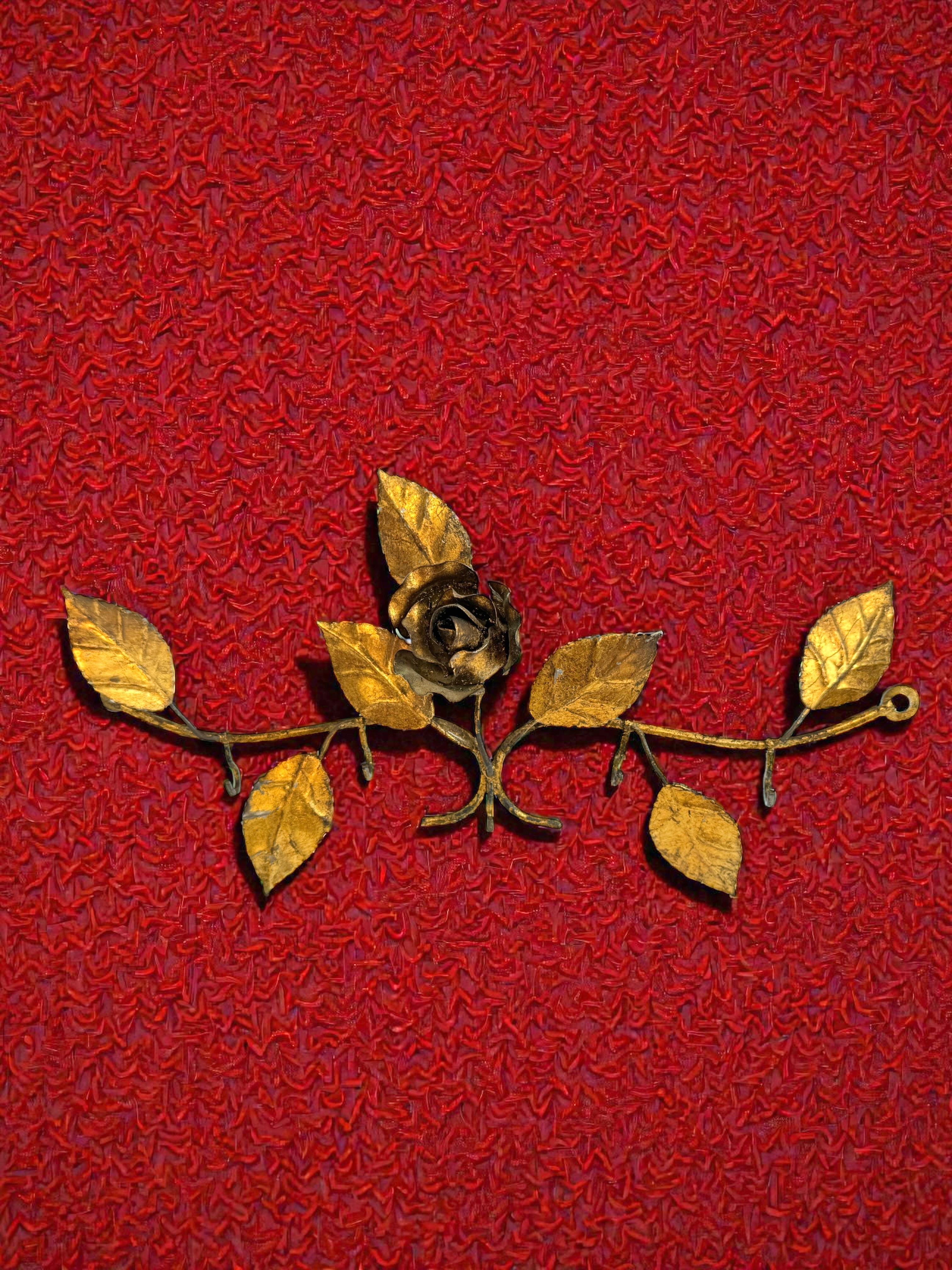 Vergoldetes Metall Tole Rose Blume Schlüssel Aufhänger Wandhaken, Italien Vintage, 1950er Jahre im Angebot 1