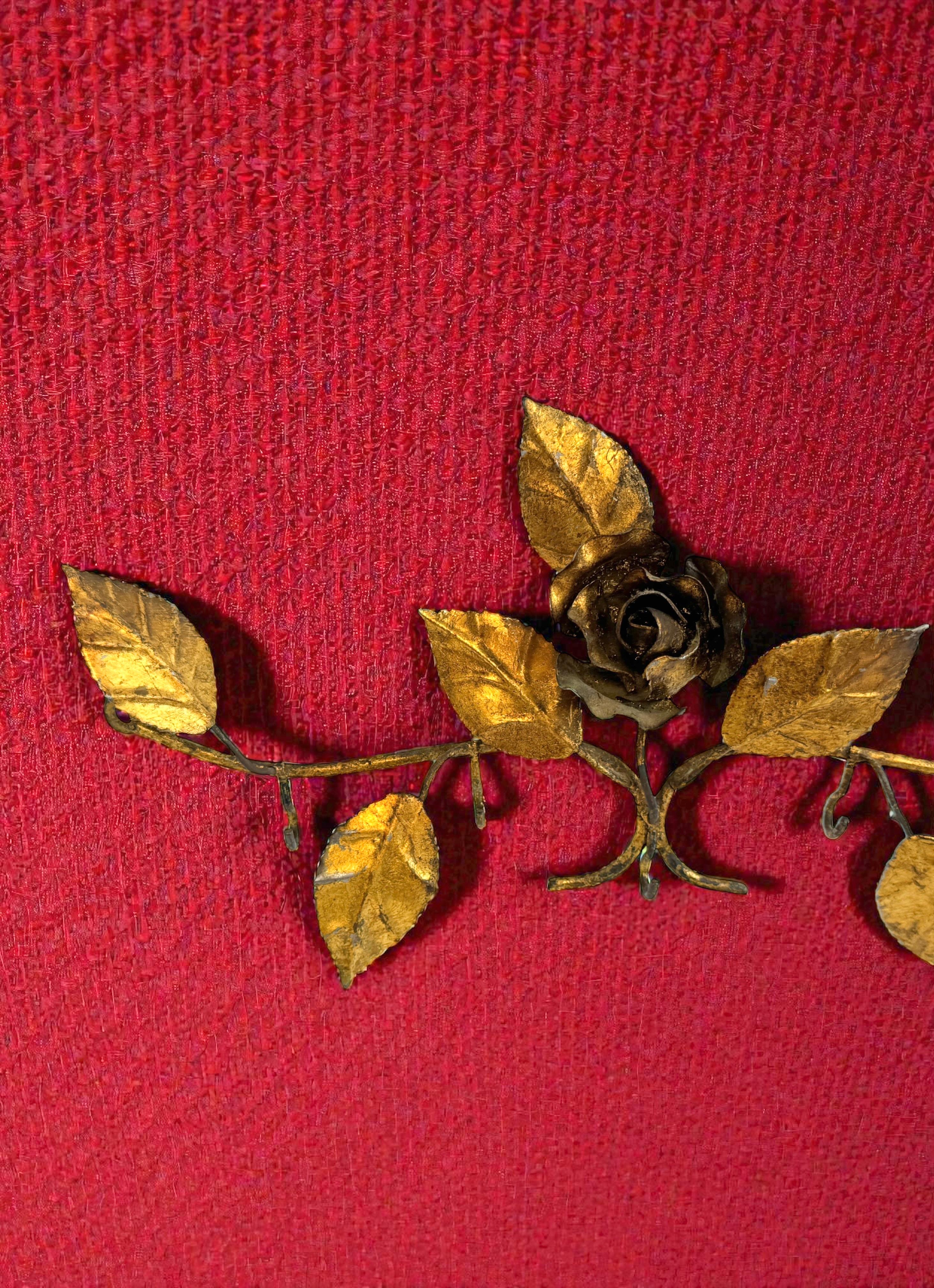 Vergoldetes Metall Tole Rose Blume Schlüssel Aufhänger Wandhaken, Italien Vintage, 1950er Jahre im Angebot 2