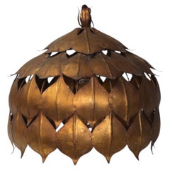 Gilt Metal Toleware "Lotus" Ceiling Lamp by Hans Kögl, Germany, 1960s