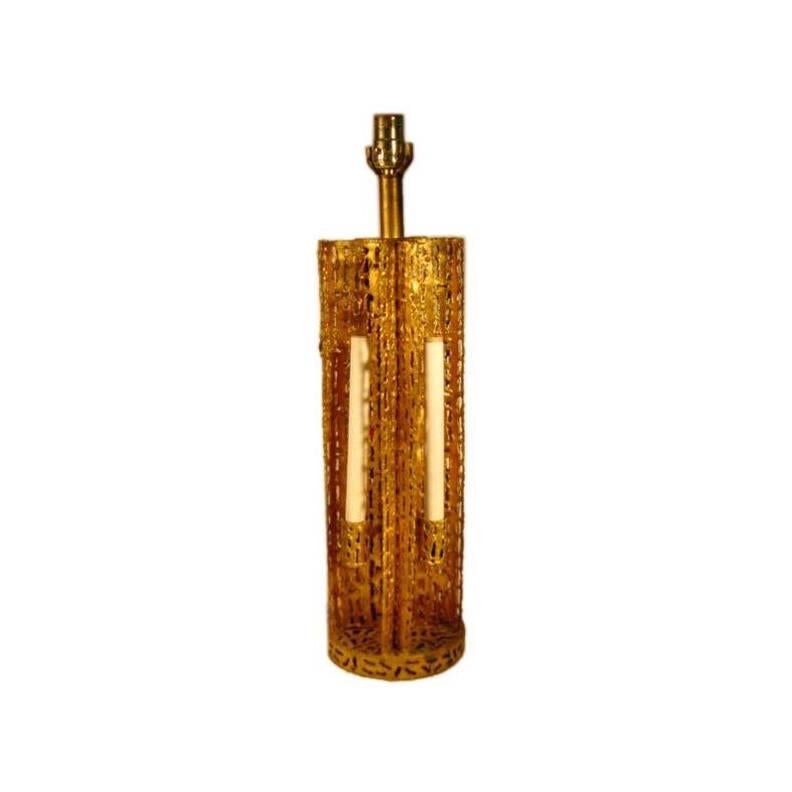 Gilt Metal Torch-Pierced Metal Table Lamp Attributed to Fantoni For Sale