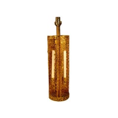 Used Gilt Metal Torch-Pierced Metal Table Lamp Attributed to Fantoni