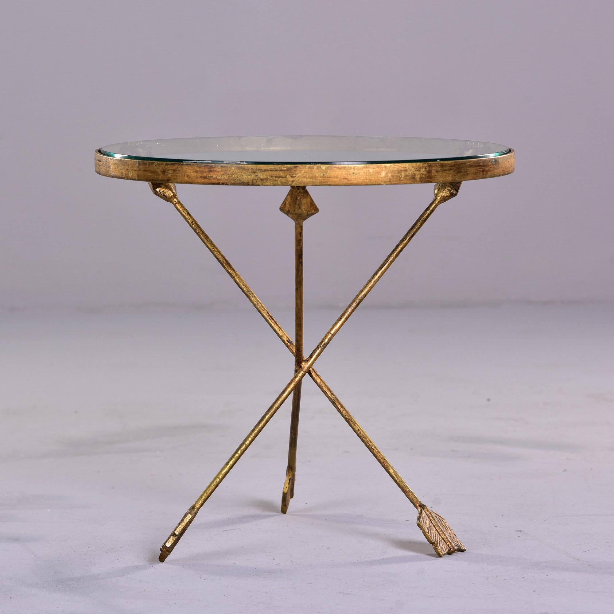 French Gilt Metal Tripod Arrow Glass Top Table