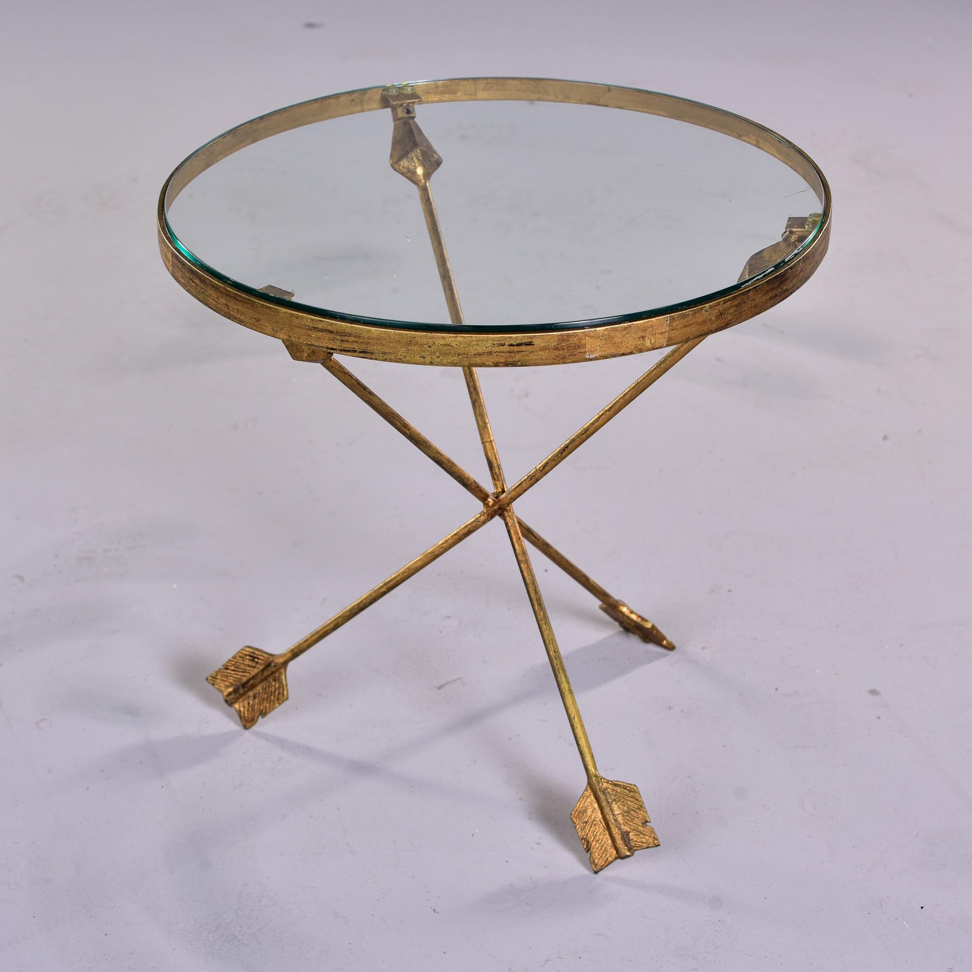 Gilt Metal Tripod Arrow Glass Top Table In Good Condition In Troy, MI