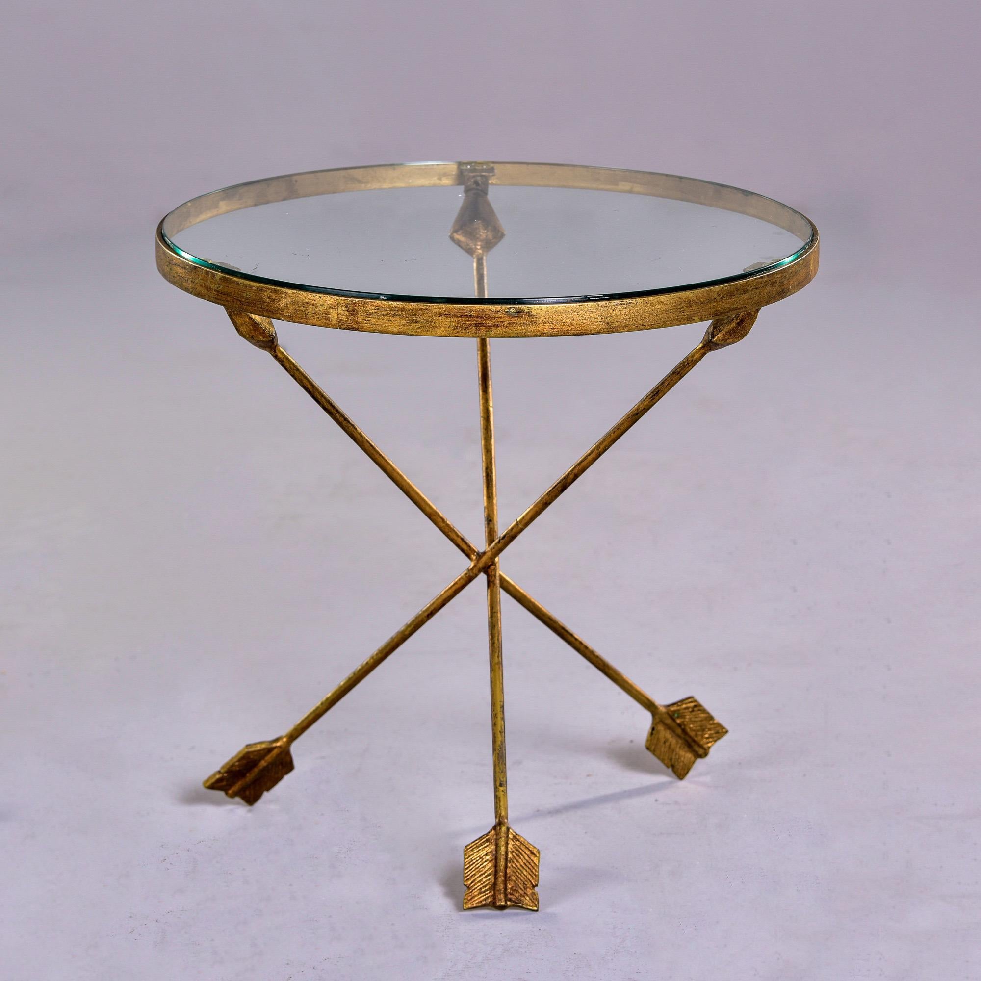20th Century Gilt Metal Tripod Arrow Glass Top Table