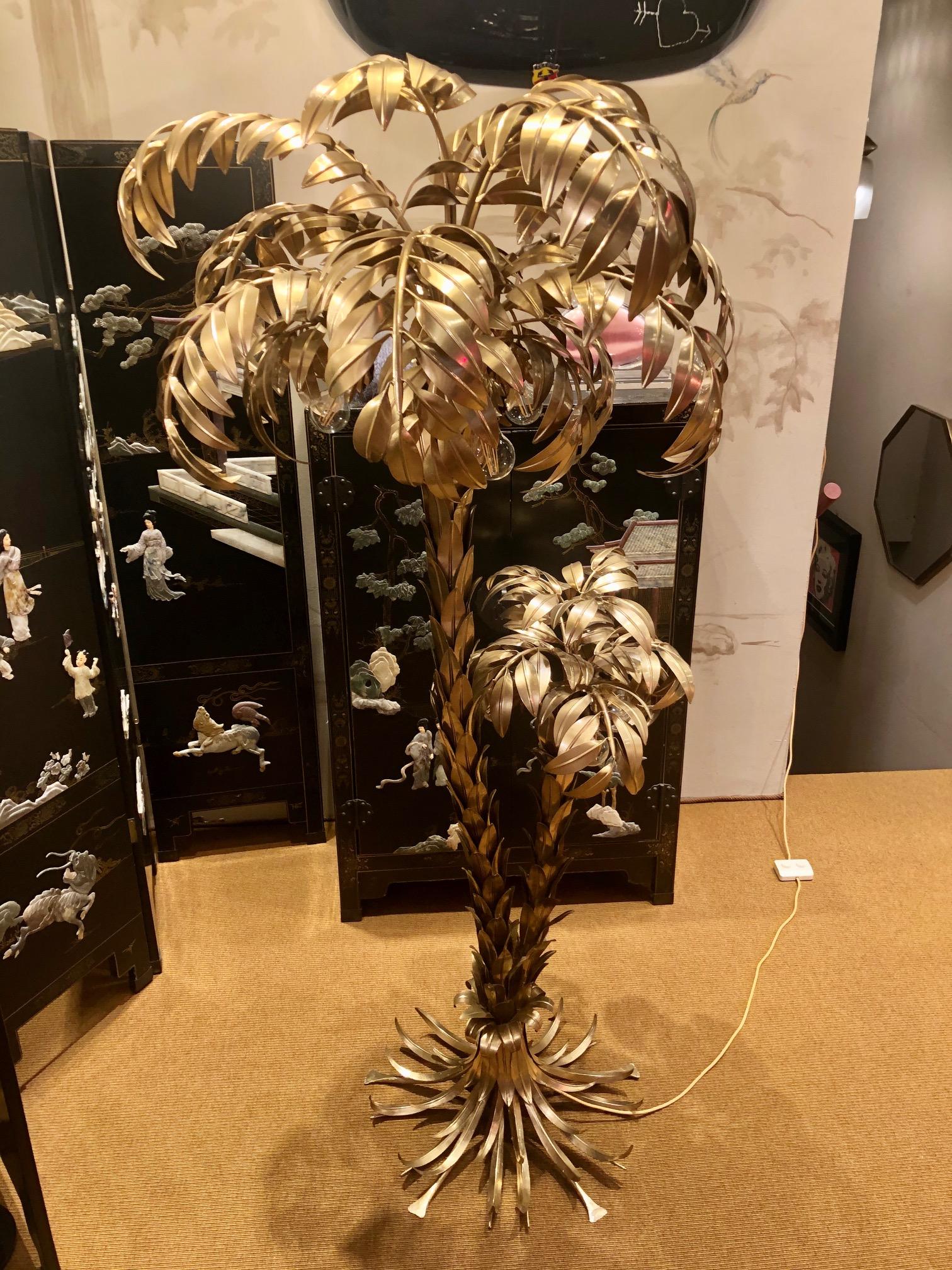 Gilt Metal Two-Trunk Palm Tree Floor Lamp by Hans Kögl, Made in Germany, 1970s In Good Condition In Pambio Noranco, CH