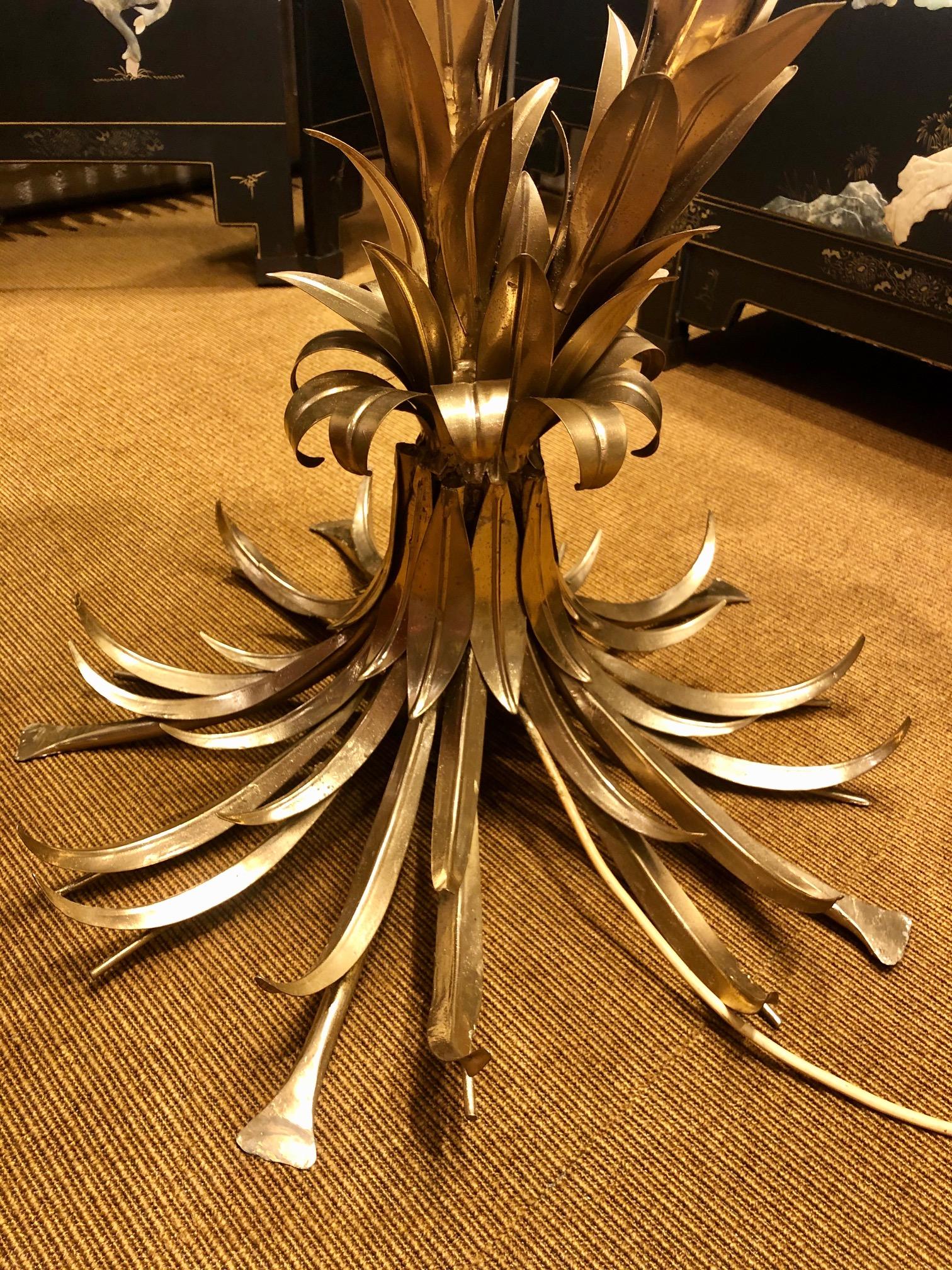 Late 20th Century Gilt Metal Two-Trunk Palm Tree Floor Lamp by Hans Kögl, Made in Germany, 1970s