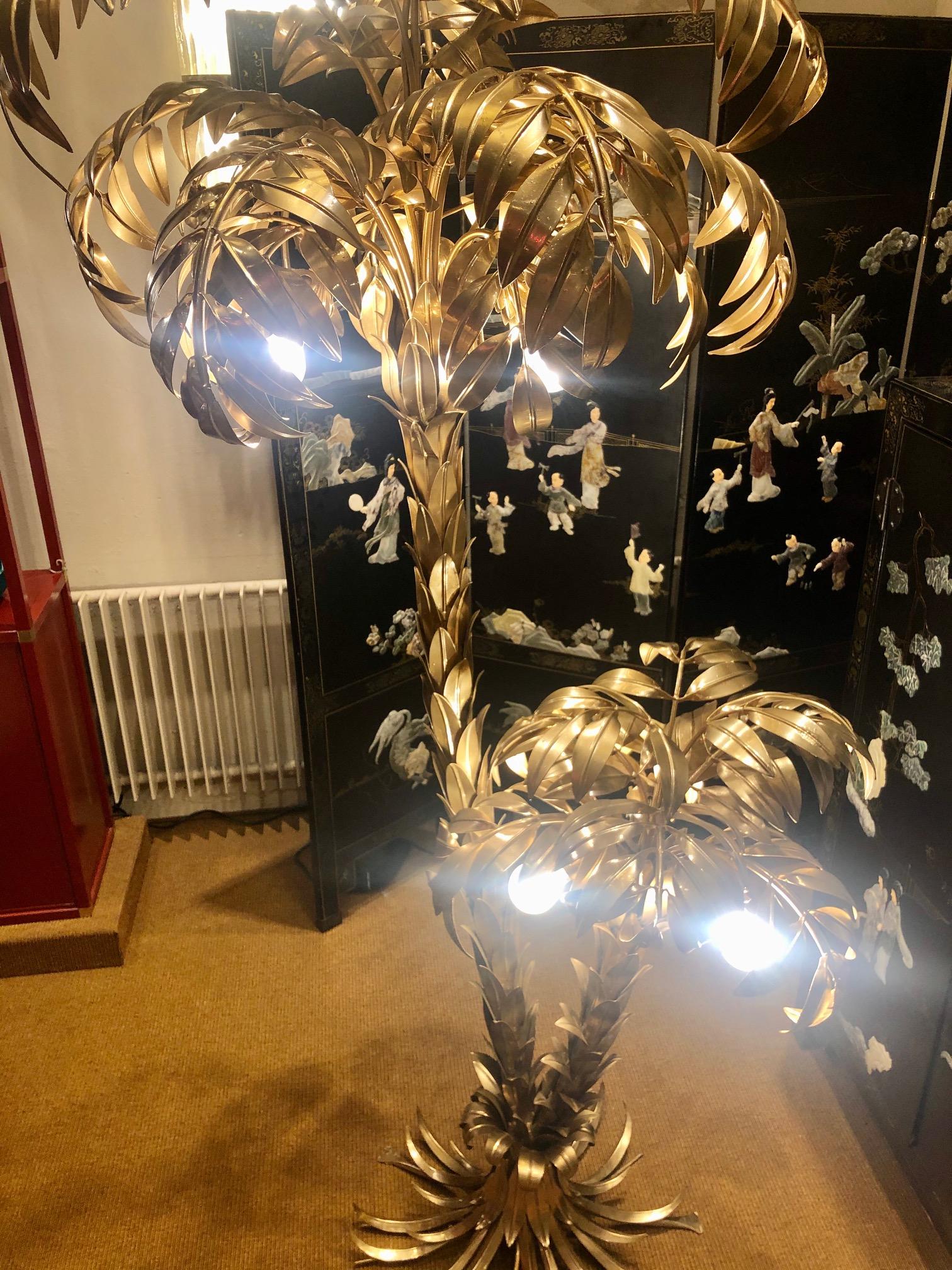 Gilt Metal Two-Trunk Palm Tree Floor Lamp by Hans Kögl, Made in Germany, 1970s 1