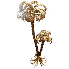 Gilt Metal Two-Trunk Palm Tree Floor Lamp by Hans Kögl, Made in Germany, 1970s