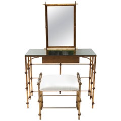 Gilt Metal Vanity and Stool