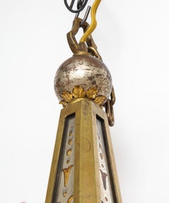Gilt Metal & Verre Eglomise Chandelier by Maison Bagues