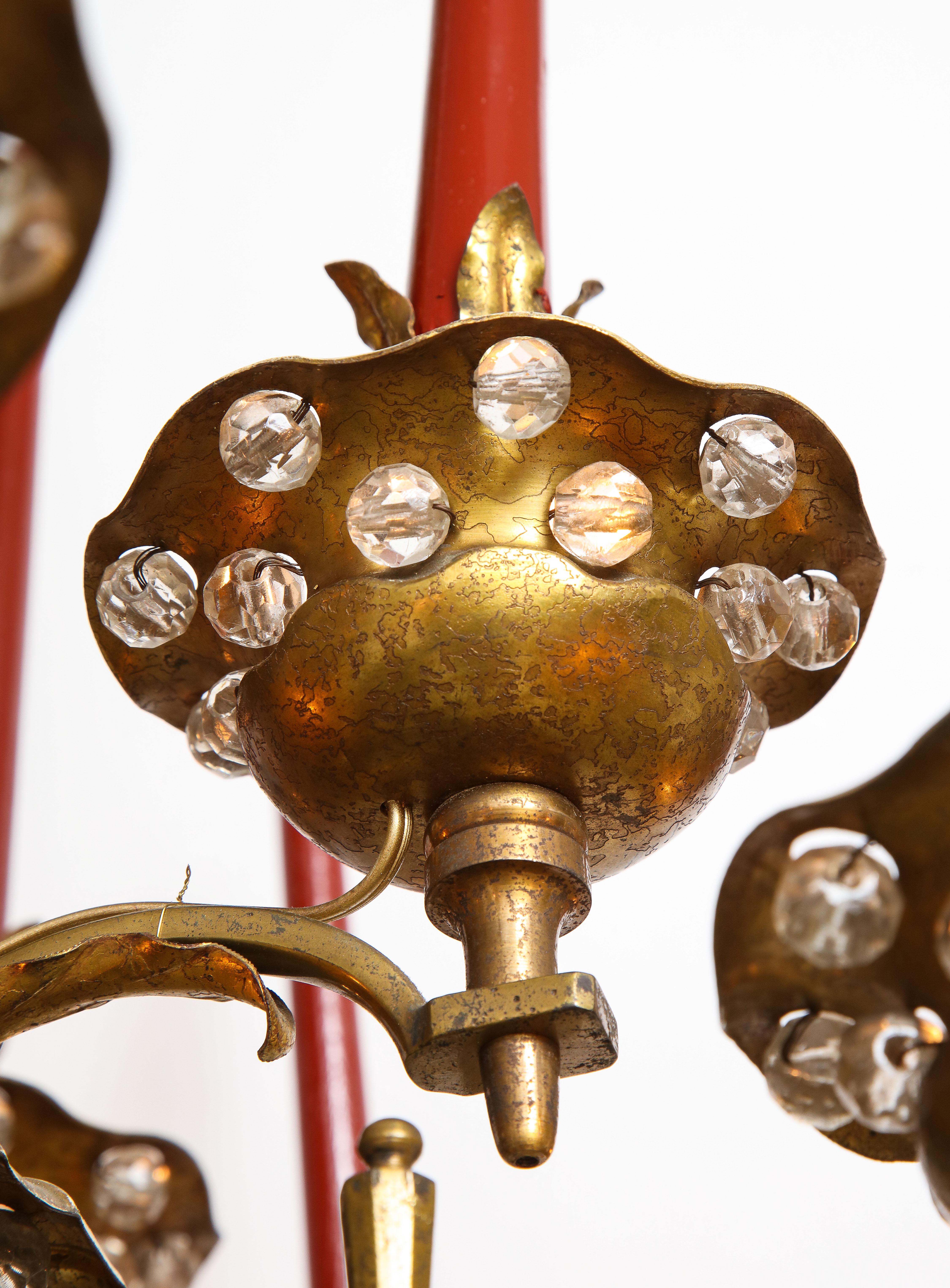 Gilt Metal & Verre Eglomise Chandelier by Maison Bagues In Good Condition For Sale In Mt. Kisco, NY