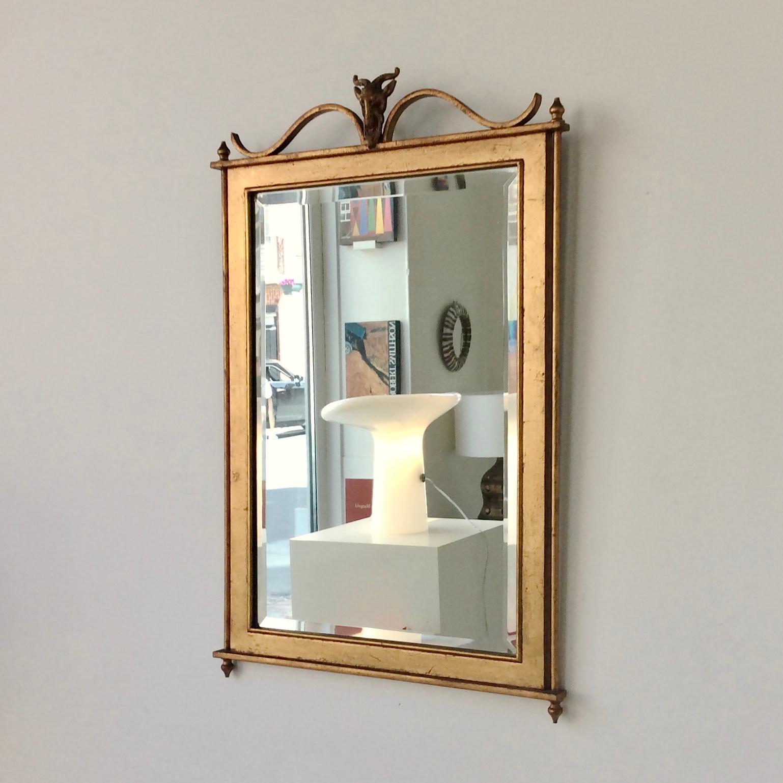 Mid-Century Modern Gilt Metal Wall Mirror, Attributed to Ramsay, France, circa 1940 For Sale