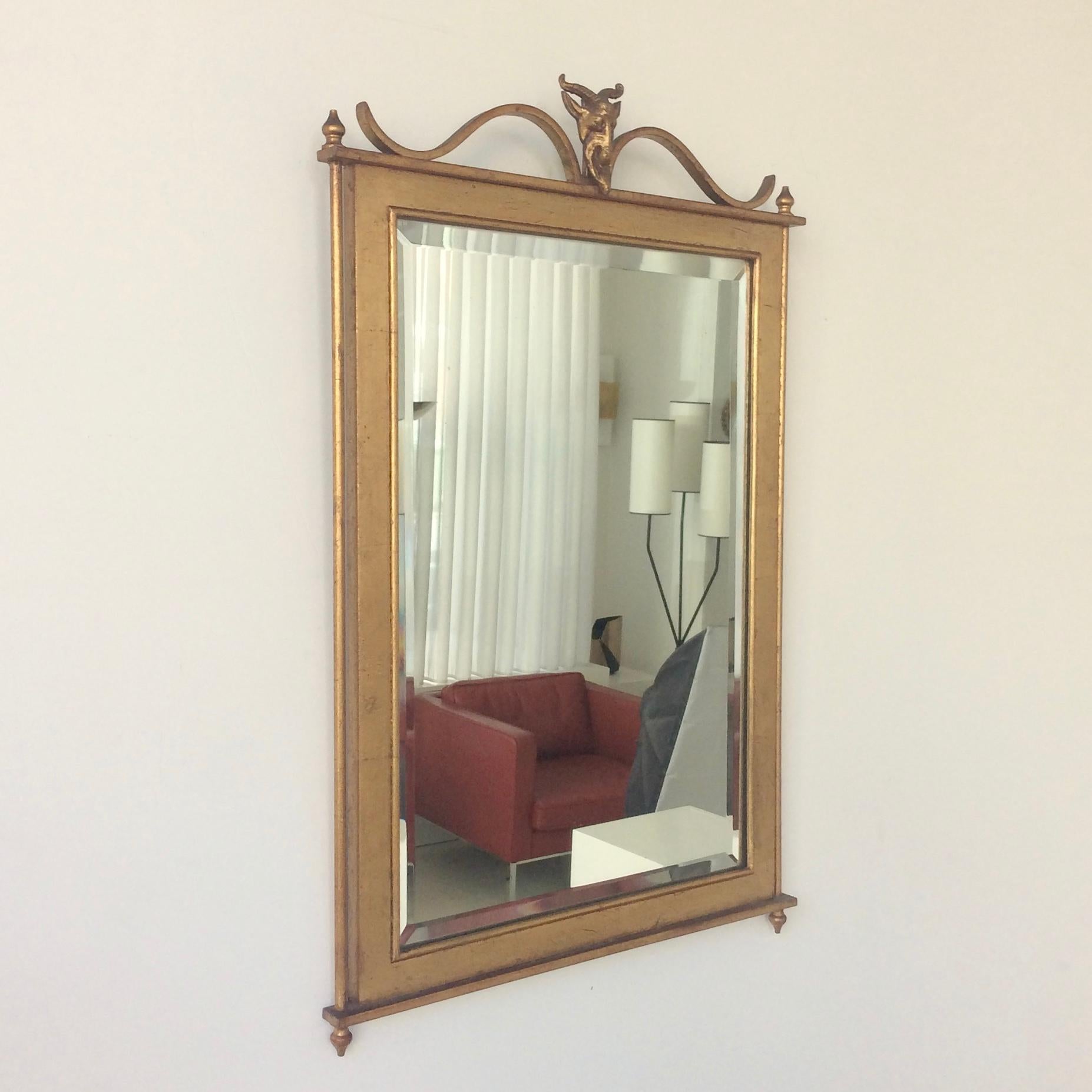 French Gilt Metal Wall Mirror, Attributed to Ramsay, France, circa 1940 For Sale