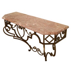 Gilt Metal Wall Mount Console with Marble Top