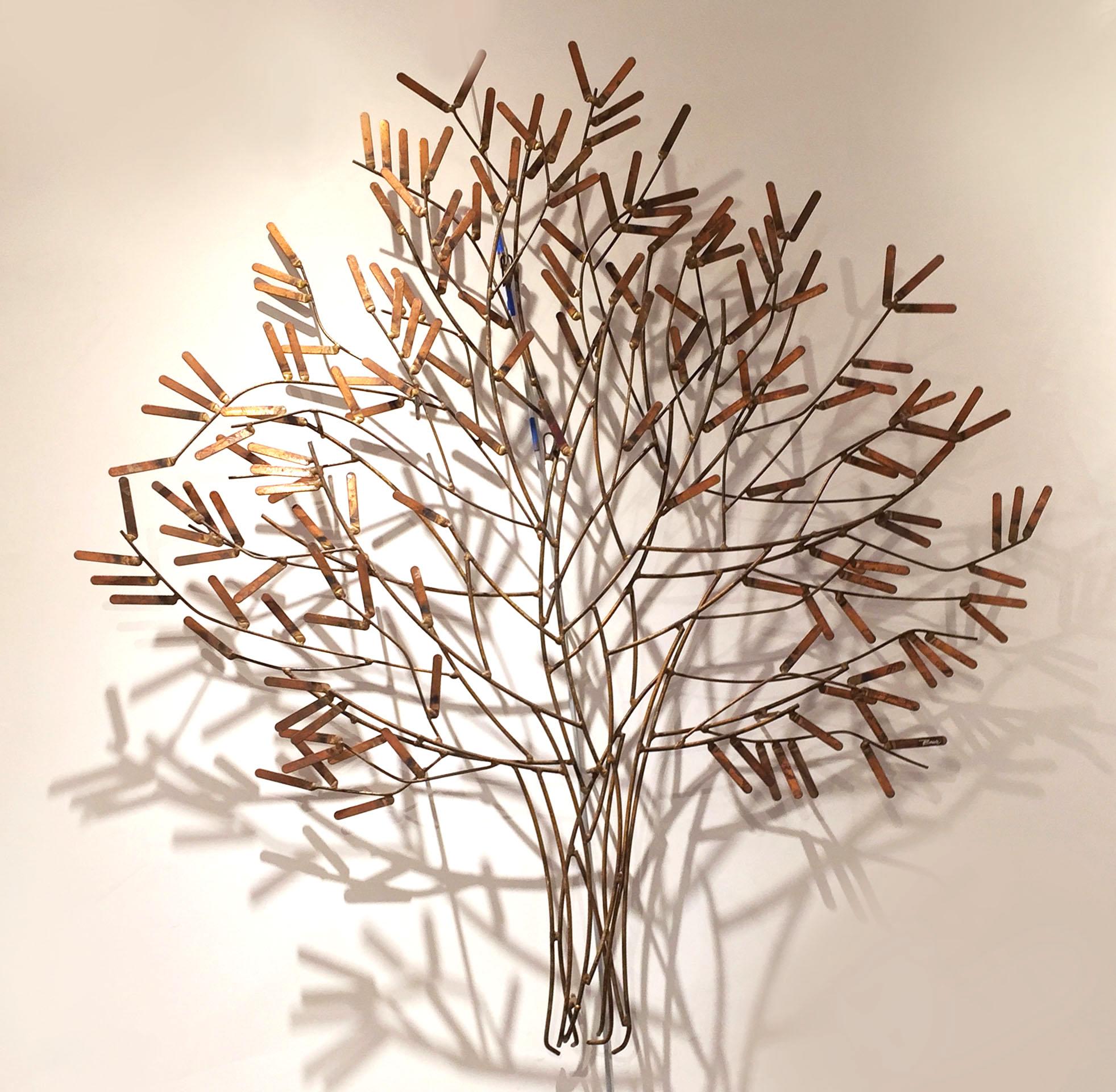 American Gilt Metal Wall Sculpture of a Stick Tree by William Bowie For Sale