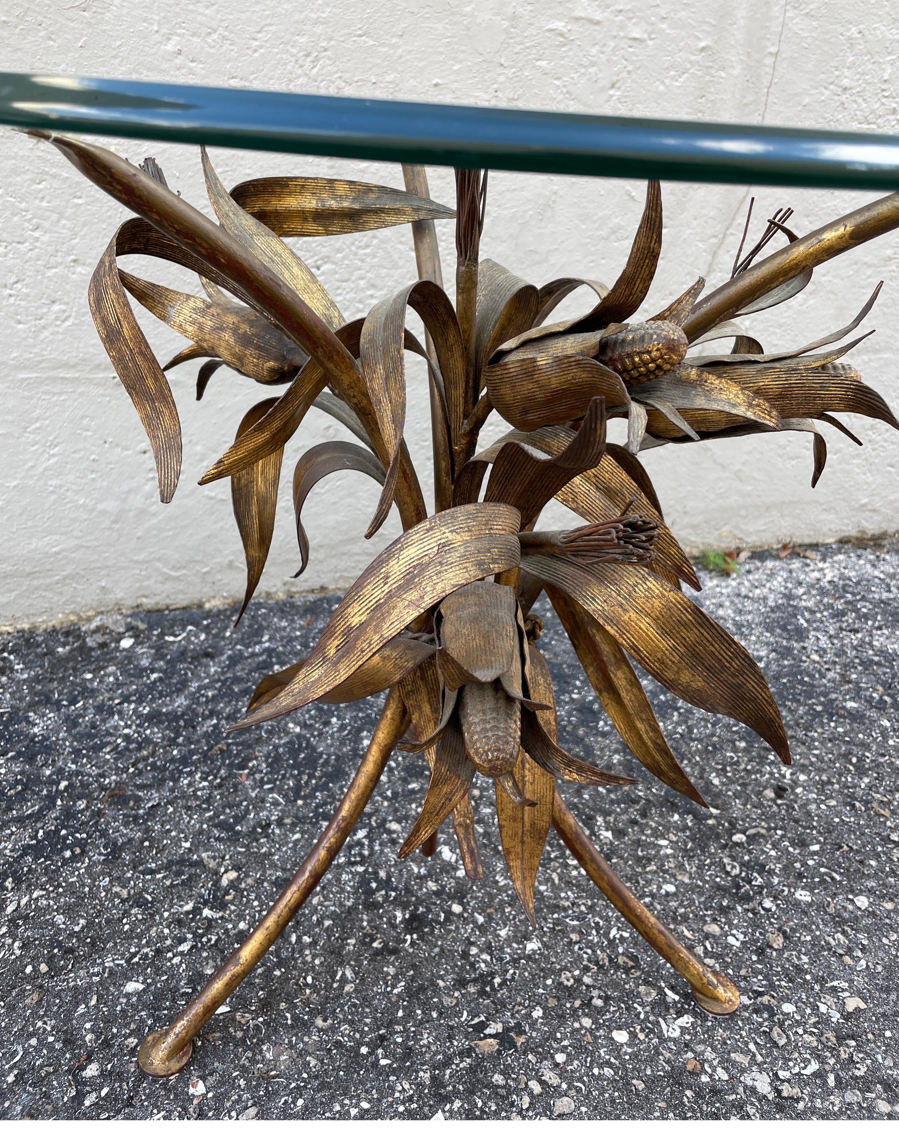 Gilt Metal Wheat & Corn Stalk Side / Drinks Table In Good Condition For Sale In West Palm Beach, FL