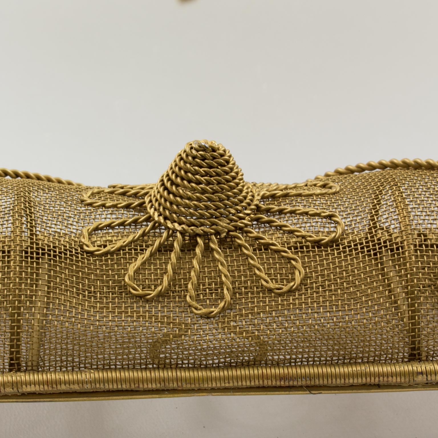 Gilt Metal Wire Mesh Wall Mirror with Floral Decor, 1950s For Sale 5