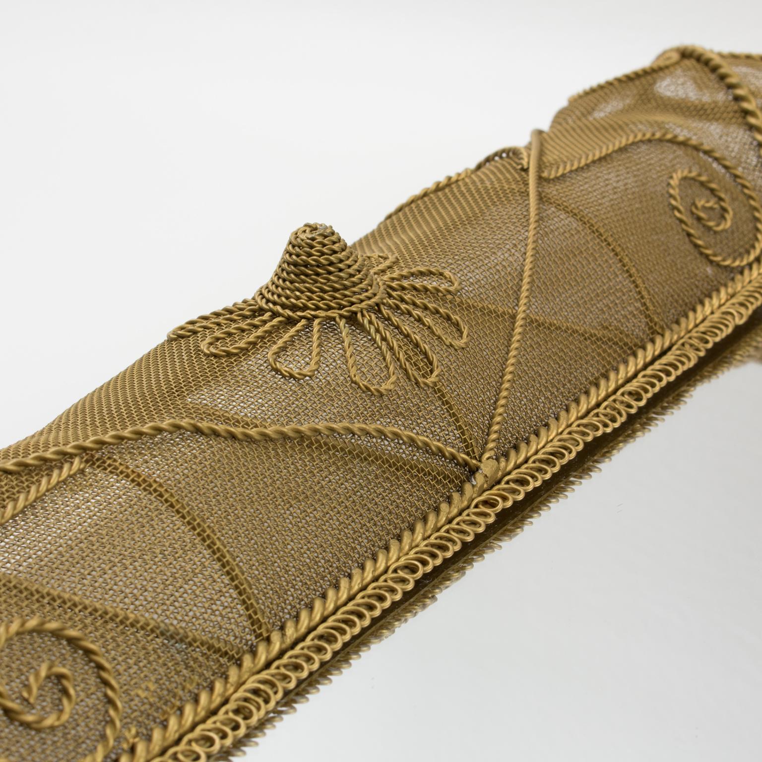 Gilt Metal Wire Mesh Wall Mirror with Floral Decor, 1950s For Sale 6
