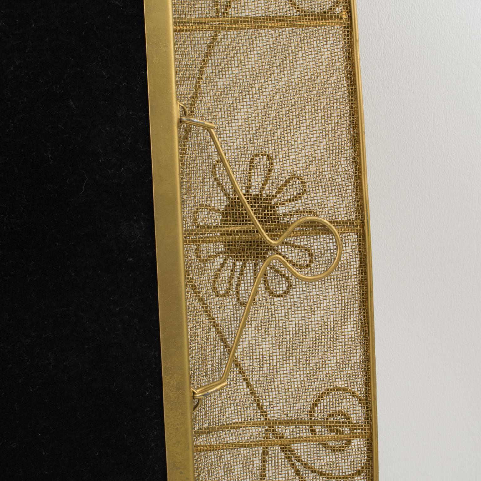 Gilt Metal Wire Mesh Wall Mirror with Floral Decor, 1950s For Sale 2