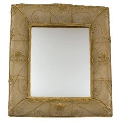 Gilt Metal Wire Mesh Wall Mirror with Floral Decor, 1950s