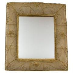 Gilt Metal Wire Mesh Wall Mirror with Floral Decor, circa 1950