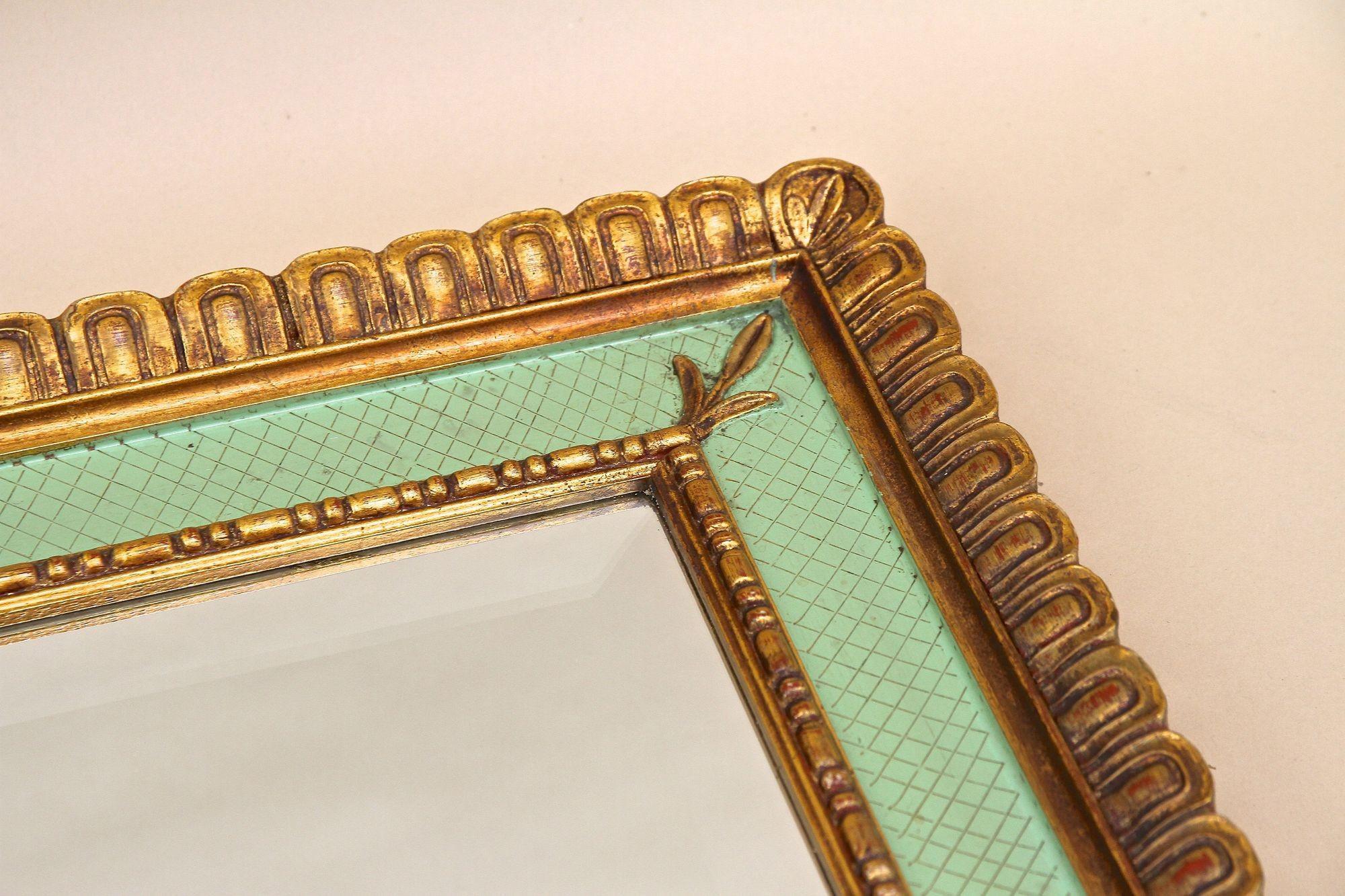 Gilt Mid Century Venetian Wall Mirror With Turquoise Pattern - IT ca. 1960 For Sale 4