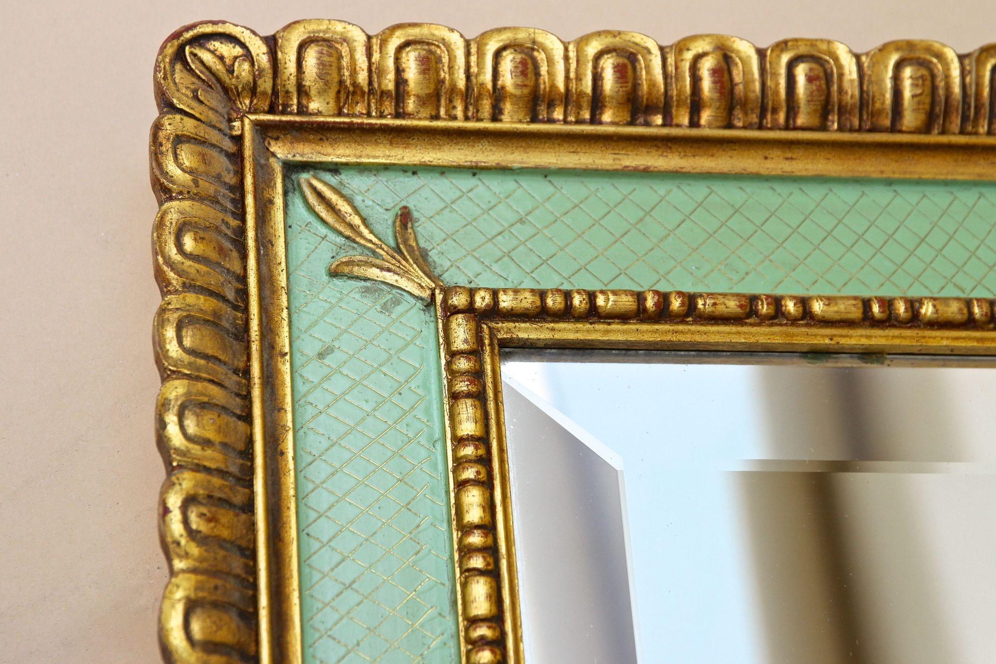 Gilt Mid Century Venetian Wall Mirror With Turquoise Pattern - IT ca. 1960 For Sale 5