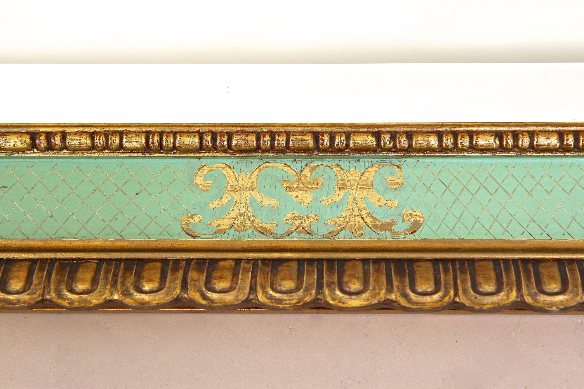 Gilt Mid Century Venetian Wall Mirror With Turquoise Pattern - IT ca. 1960 For Sale 7